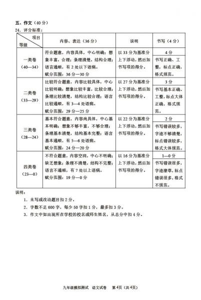 2020年北京市西城区中考二模语文试卷答案（图片版）